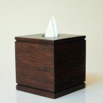Square tissue box - teak -  river motif rattan brown color