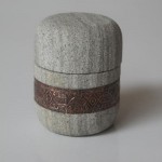 Cotton bud container - grey stone with copper inlay