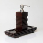 Tray for shampoo dispenser - teak grid horizontal - walnut color