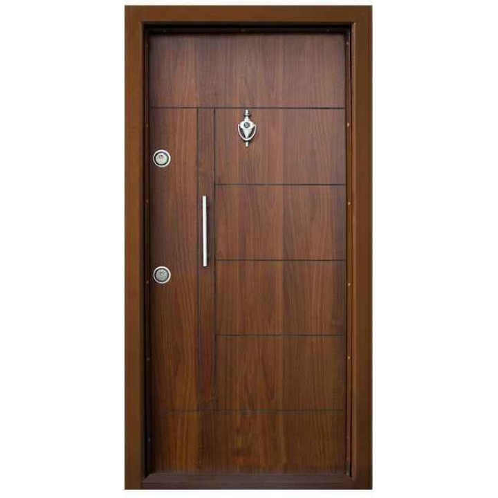 Stronghold II. Exterior solid core door. Mahogany, ply.