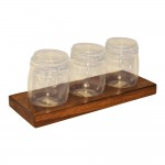 Mixology Teak 16 oz Jars horizontal display with lids. 3 AMC jars included