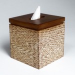 Square tissue box - teak carving slatted natural color