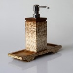 Tray for shampoo dispenser teak carving slatted - natural color