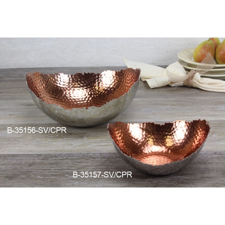 24 oz. Oval Copper Plated Aluminum Bowl with Hammered Finish  - 1/Case