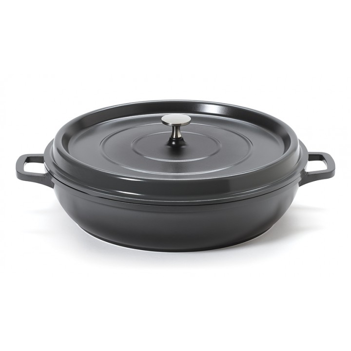 4.5 qt. Induction Ready Round Braiser w/ Lid, Gray with Black Interior, Cast Alum  - 1/Case