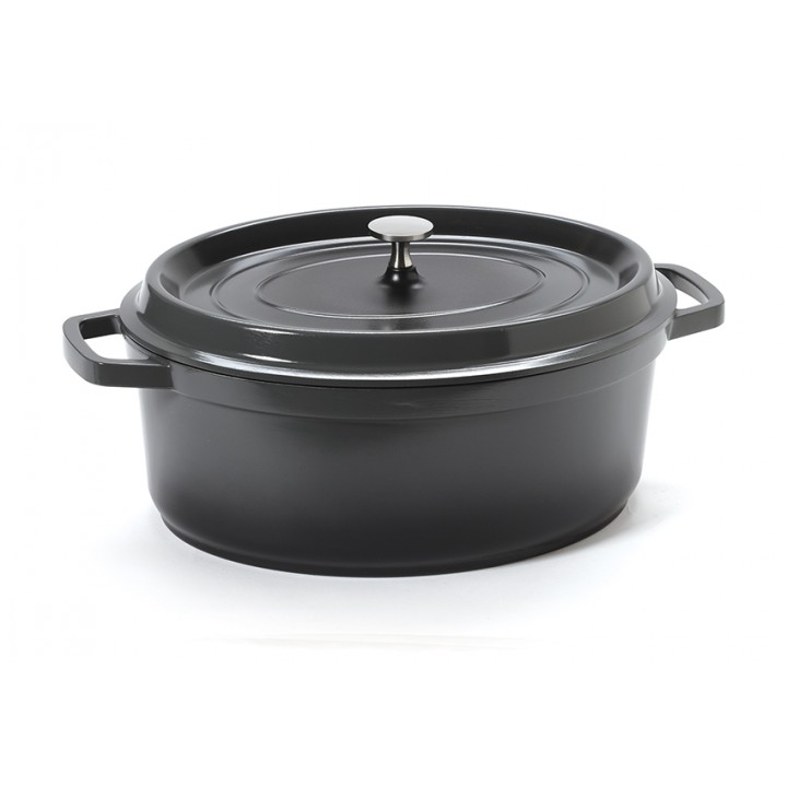 6.5 qt. Induction Ready Oval Dutch Oven w/ Lid, Gray with Black Interior, Cast Alum  - 1/Case