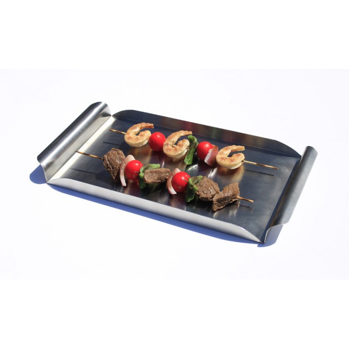 16.25''x8.25'' Stainless Steel Rectangular Tray w/ Brushed Finish and Curved Handles, Stainless Steel  - 1/Case