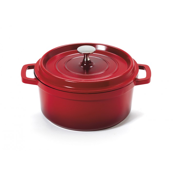 2.5 qt. Induction Ready Round Dutch Oven w/ Lid, Red with Black Interior, Cast Alum  - 1/Case
