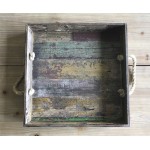 15.5'' Square Reclaimed Wood Serving Tray with Rope Handles  - 1/Case