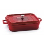 5 qt. Induction Ready Rectangular Roaster w/ Lid, Red with Black Interior, Cast Alum  - 1/Case