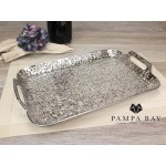 16.75''x10.25'' Rectangular Porcelain Tray with Handles Titanium Coating in an Embossed Texture  - 1/Case