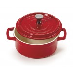 8 oz. Mini Induction Ready Round Bistro Pot w/ Lid, Red with White Interior, Cast Alum  - 6/Case