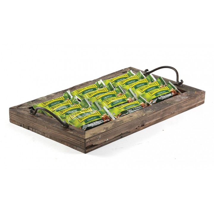 19''x11.5'' Rectangular Reclaimed Wood Serving Tray with Metal Handles  - 1/Case