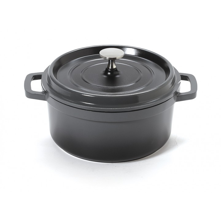 2.5 qt. Induction Ready Round Dutch Oven w/ Lid, Gray with Black Interior, Cast Alum  - 1/Case