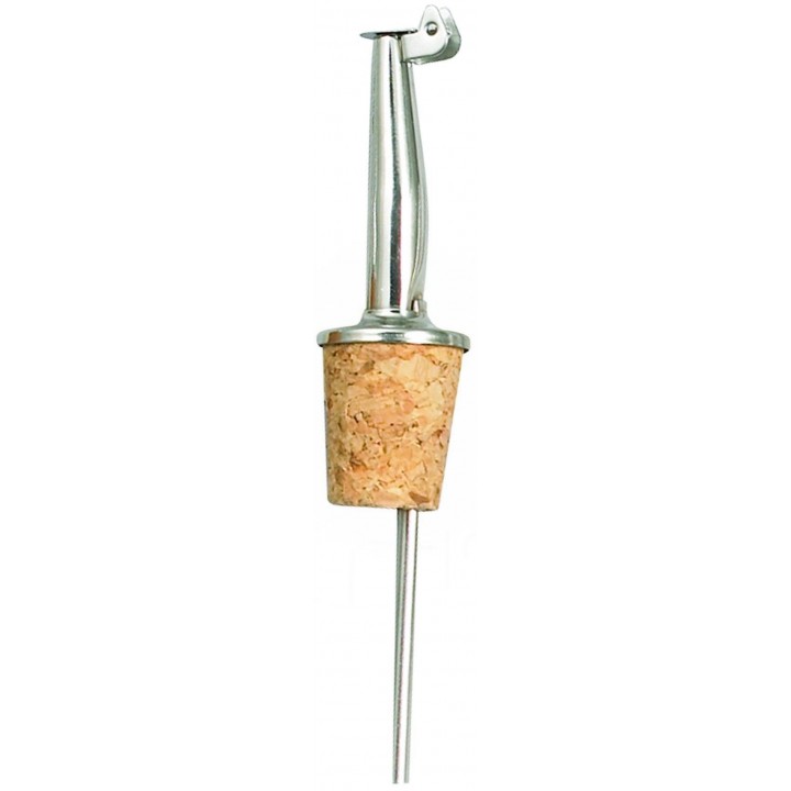 Classic Metal Pourer w/ Tapered Spout, Hinged Cap,Natural Cork