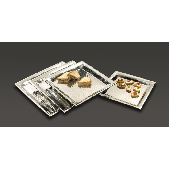 Stainless Steel, Hammered Tray, Square, 16 16 Lx16 Wx1-1/8 H - 6/Case