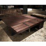 Blocks of tree coffee table. Stained mahogany, coated steel. 1200x1200x400 mm