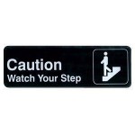 3" x 9" Caution Watch Your Step, Information Sign, Black - 12/Case