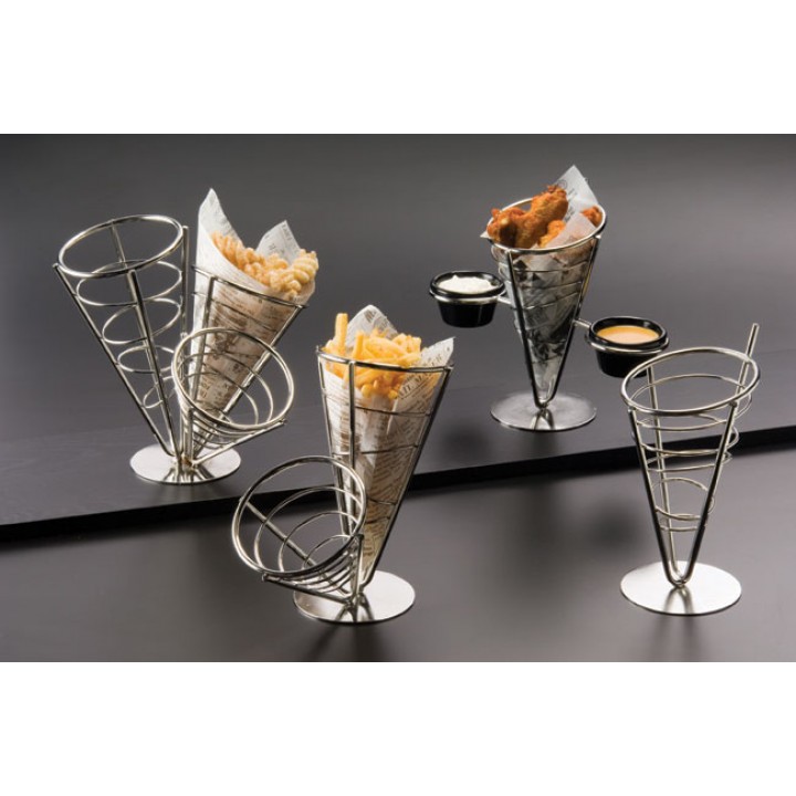 Conical Basket, Stainless Steel, One-Cone Basket W/ Two Ramekins 5 Dia.x9 H - 12/Case