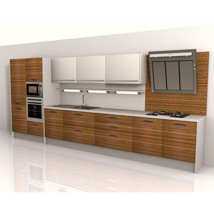 Zebrano kitchen unit. Veneer, high gloss panels.