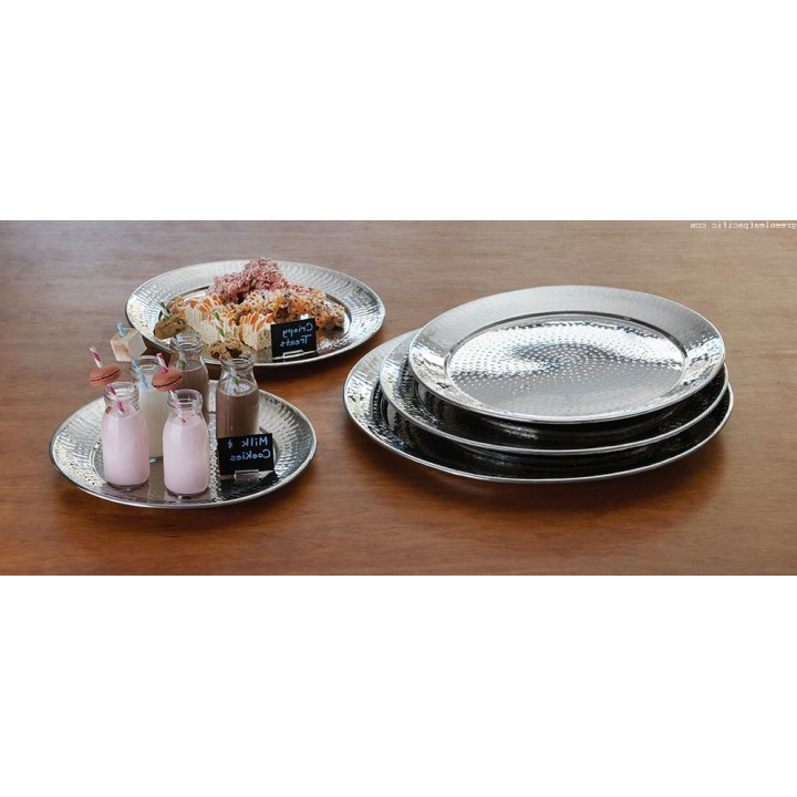 Stainless Steel, Hammered Tray, Round, 18 18 Dia.x1-1/8 H - 6/Case