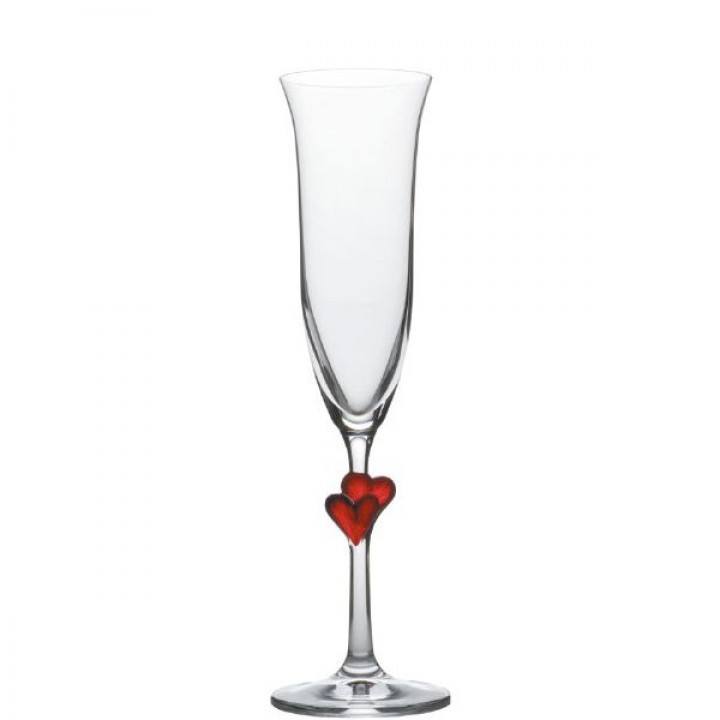 6.25 Oz. L'AMOUR Flute Champagne Glass Red Heart - 6/Case