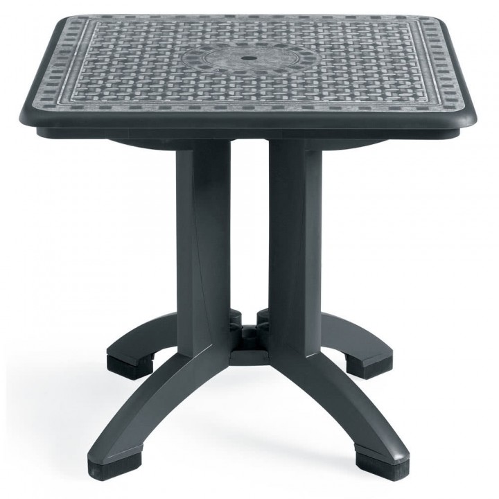 Toledo 32" x 32" Square Resin Folding Table with Umbrella Hole - Charcoal - 1/Case
