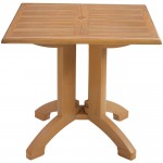 32" Square Teak Decor Molded Melamine Pedestal Table Winston with Umbrella Hole - 1/Case