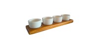 4 compartment teak tray with 4 of 2 Oz. ramekins included