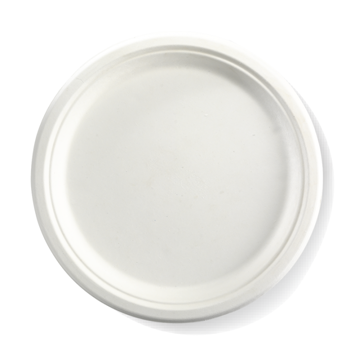 225ml Plate, Round, White ,Disposable, Eco-Friendly, Sugarcane Pulp