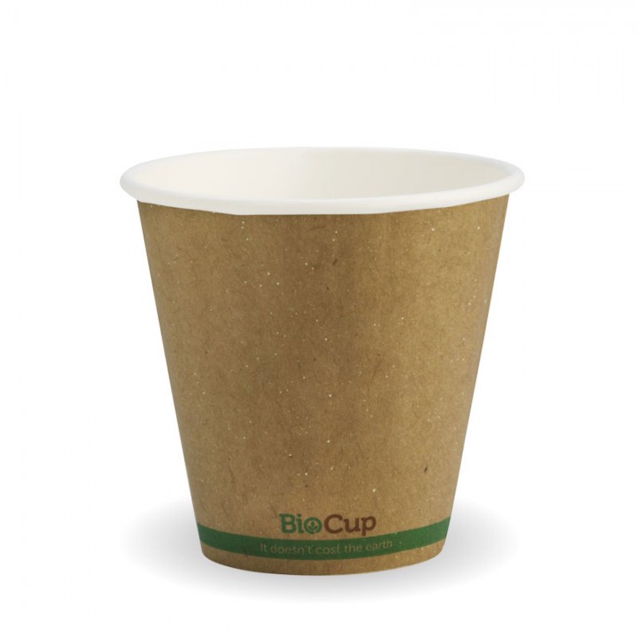 8 Oz. (90mm) Hot Cup, Single-Wall, Kraft, Green Stripe Design, Eco-Friendly, PLA Liner - 100/Case