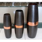 Copper vase - large black beaten and strip