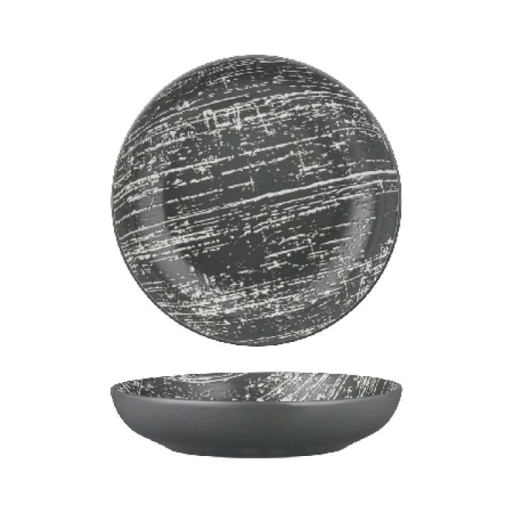 14.5cm Round Bowl, Drizzle, Remark Grey With White - 48/Case