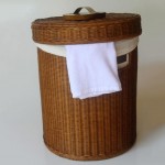 Round laundry hamper - natural with calico liner