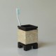 Tooth brush holder - teak w/ white coco & MOP inlay - machiato color