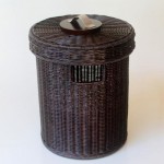 Round rubbish bin - walnut color aluminium insert