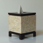 Square tissue box - teak -w/ white coco & MOP inlay - machiato color