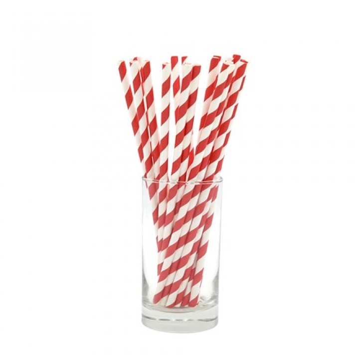Paper Straw Regular Red & Wht Stripes - 25/Case 