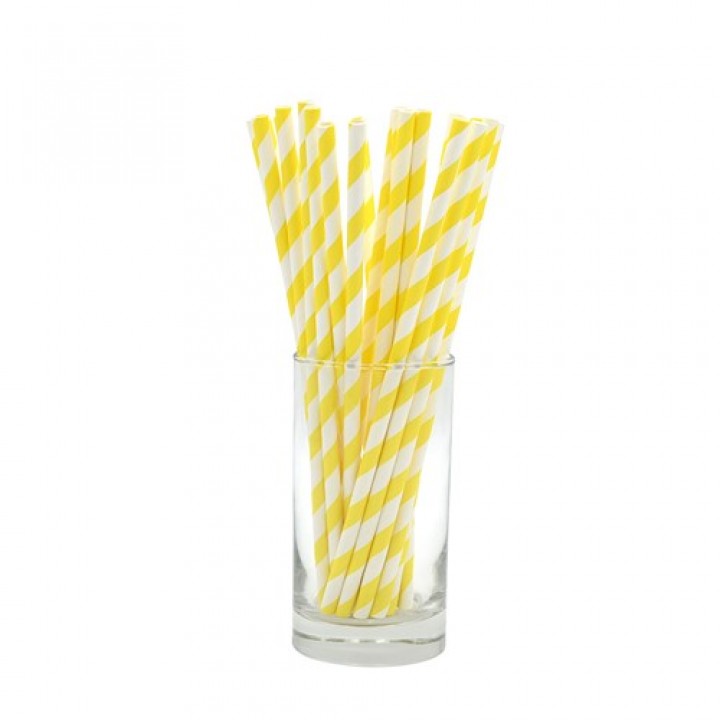 Paper Straw Regular Yellow& White Stripes - 25/Case 