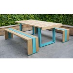 Natural and painted Fijian Teak table (1800 x 900 x 760 mm) + 2 benches ( 1800 x 450 x 450 mm )