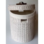Rattan laundry hamper with calico liner stainless handle - white color