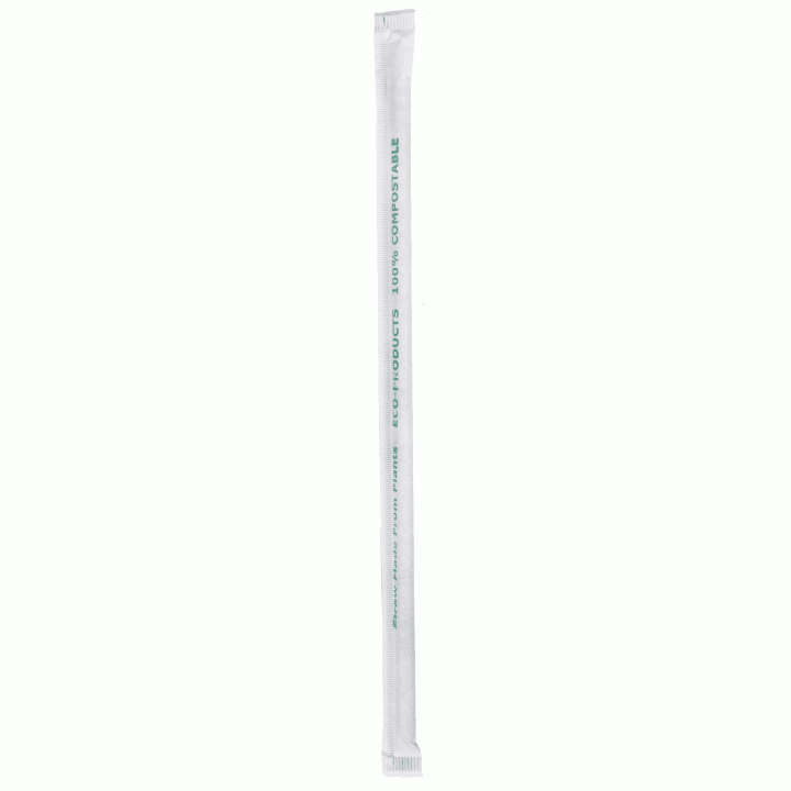 200 mm Straw, Wrapped, Renewable and Compostable, Clear, PLA – 250/Case