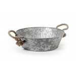 14'' Dia. Round Galvanized Tray with Rope Handles  - 12/Case