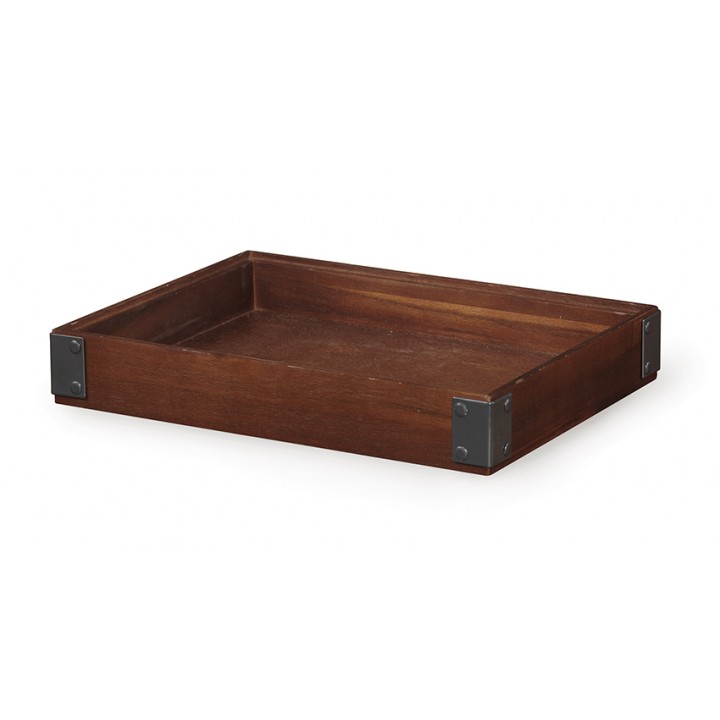 12''x9'' Rectangular Stackable Wood Display Box with Metal Brackets / Condiment Organizer  - 24/Case