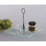 6'' Square Jelly Jar Dish Glass Base with Chrome Plated Handle, Jade, Glass  - 1/Case