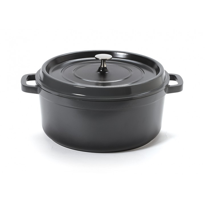 6.5 qt. Induction Ready Round Dutch Oven w/ Lid, Gray with Black Interior, Cast Alum  - 1/Case