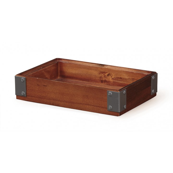 9''x6'' Rectangular Stackable Wood Display Box with Metal Brackets / Condiment Organizer  - 24/Case