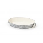11.75''x8'' Oval Galvanized Tray with Ivory Powder Coated Interior  - 12/Case