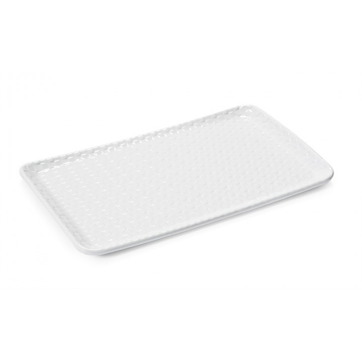 12''x7'' Rectangular Platter, White w/ Weave Texture, Melamine  - 12/Case