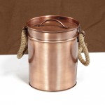 7.5'' Dia. Round Antique Copper Ice Bucket with Lid and Rope Handles, Antique Copper Plated Iron  - 1/Case